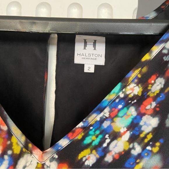 Halston Heritage 100% Silk Shift Dress Size 2 Slit Shoulder Tie Flowy Oversized - Picture 9 of 9